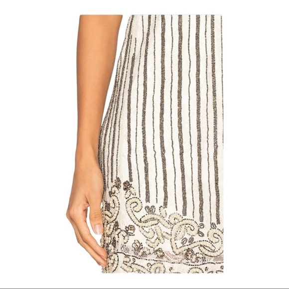 X by NBD Revolve Ivory Silver Pearl Beaded High Neck Mini Sheath Dress Small - Picture 4 of 12